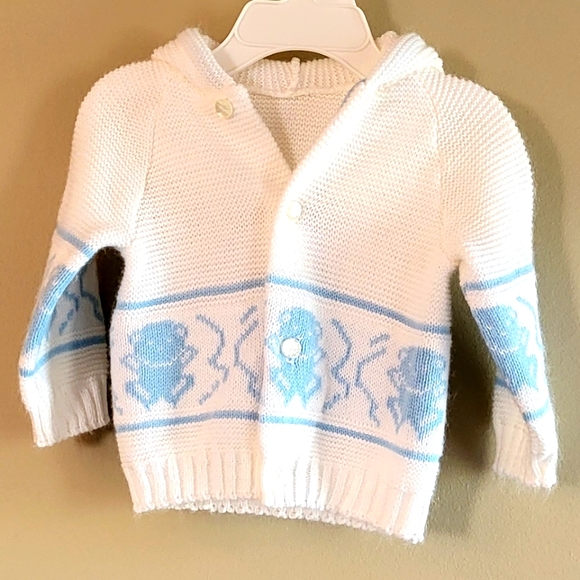 Vintage white knit hooded baby sweater - Picture 1 of 3